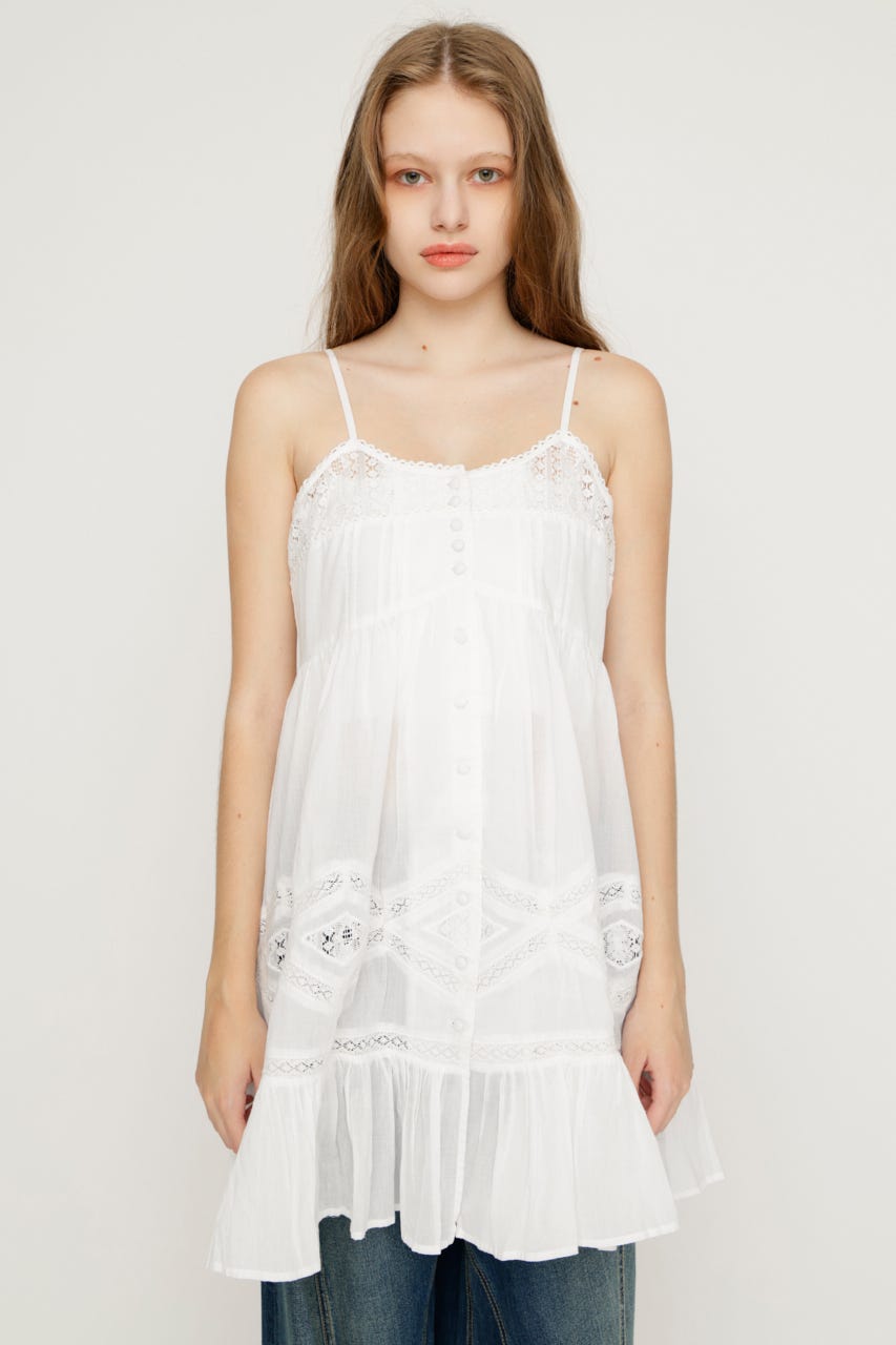 【1BUY5％OFF】COTTON LACE CAMI チュニック WHT FREE