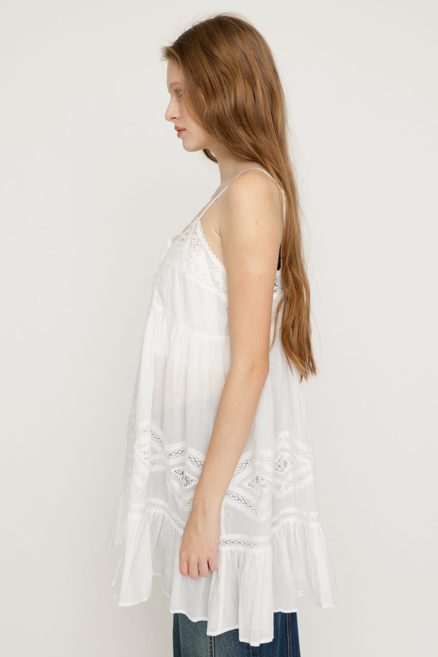 【1BUY5％OFF】COTTON LACE CAMI チュニック WHT FREE