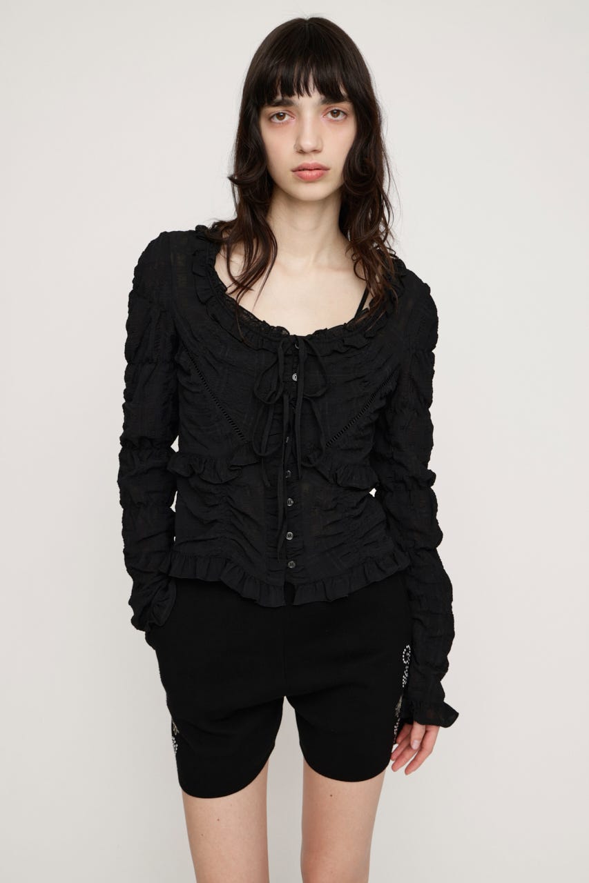 RIBBON FRILL ブラウス BLK FREE