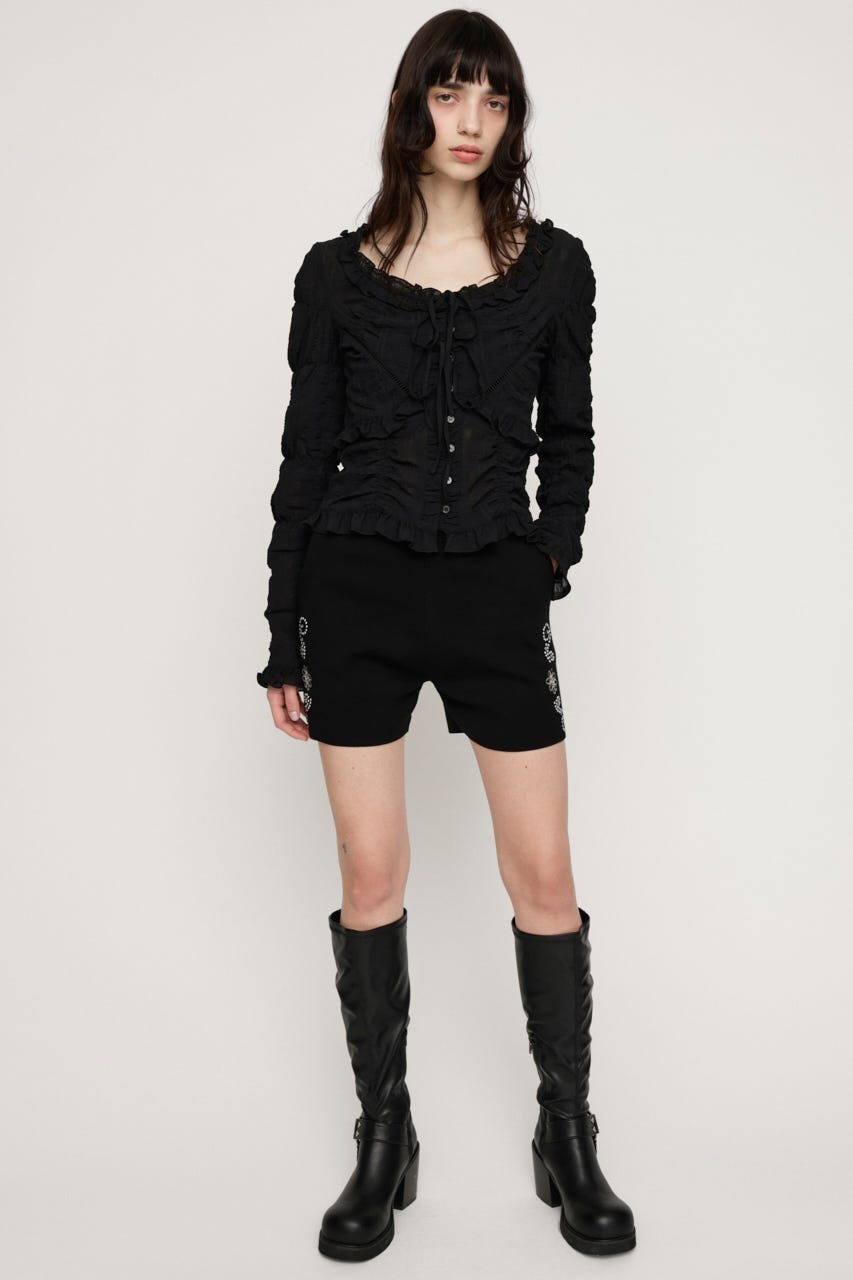 RIBBON FRILL ブラウス BLK FREE