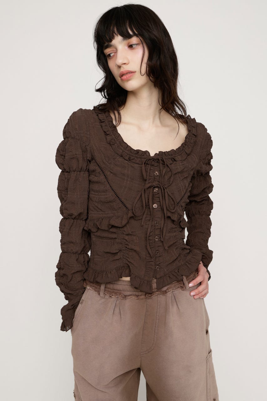 RIBBON FRILL ブラウス BRN FREE