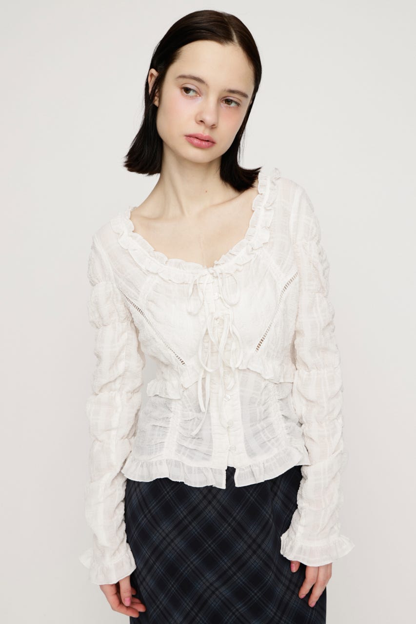 RIBBON FRILL ブラウス WHT FREE