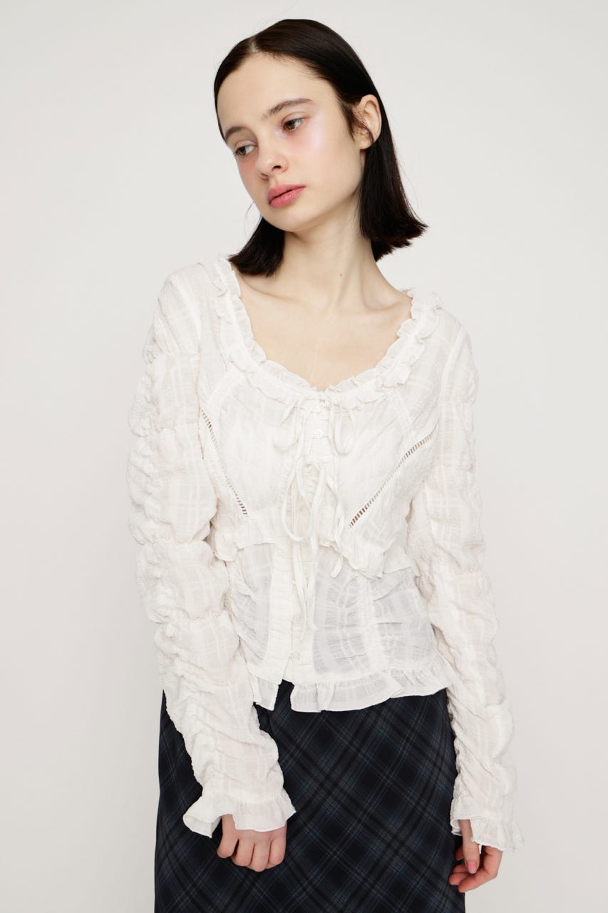 RIBBON FRILL ブラウス WHT FREE