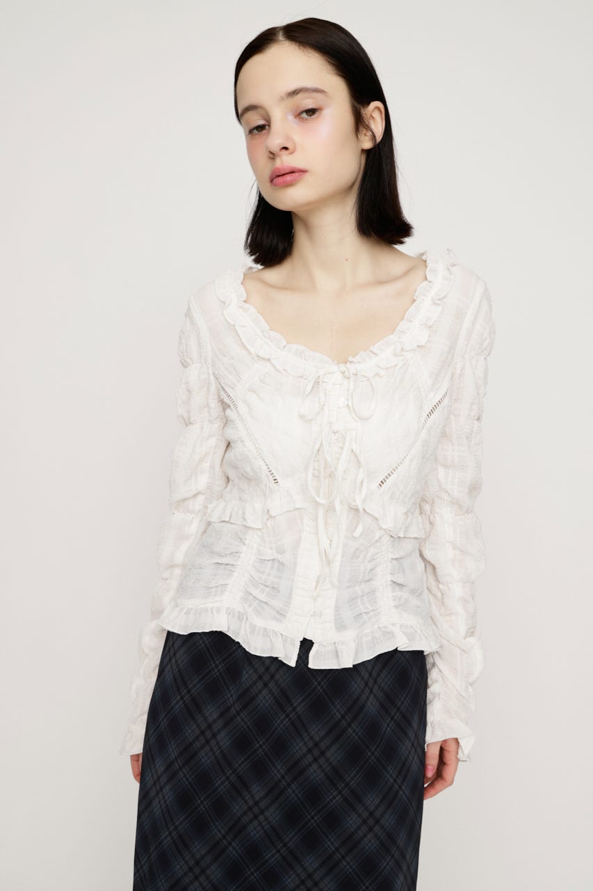 RIBBON FRILL ブラウス WHT FREE