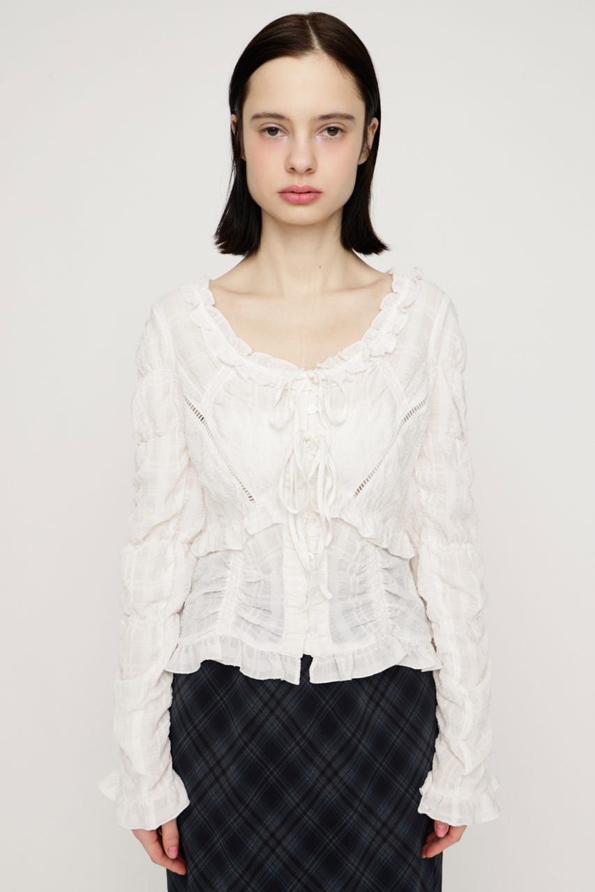 RIBBON FRILL ブラウス WHT FREE