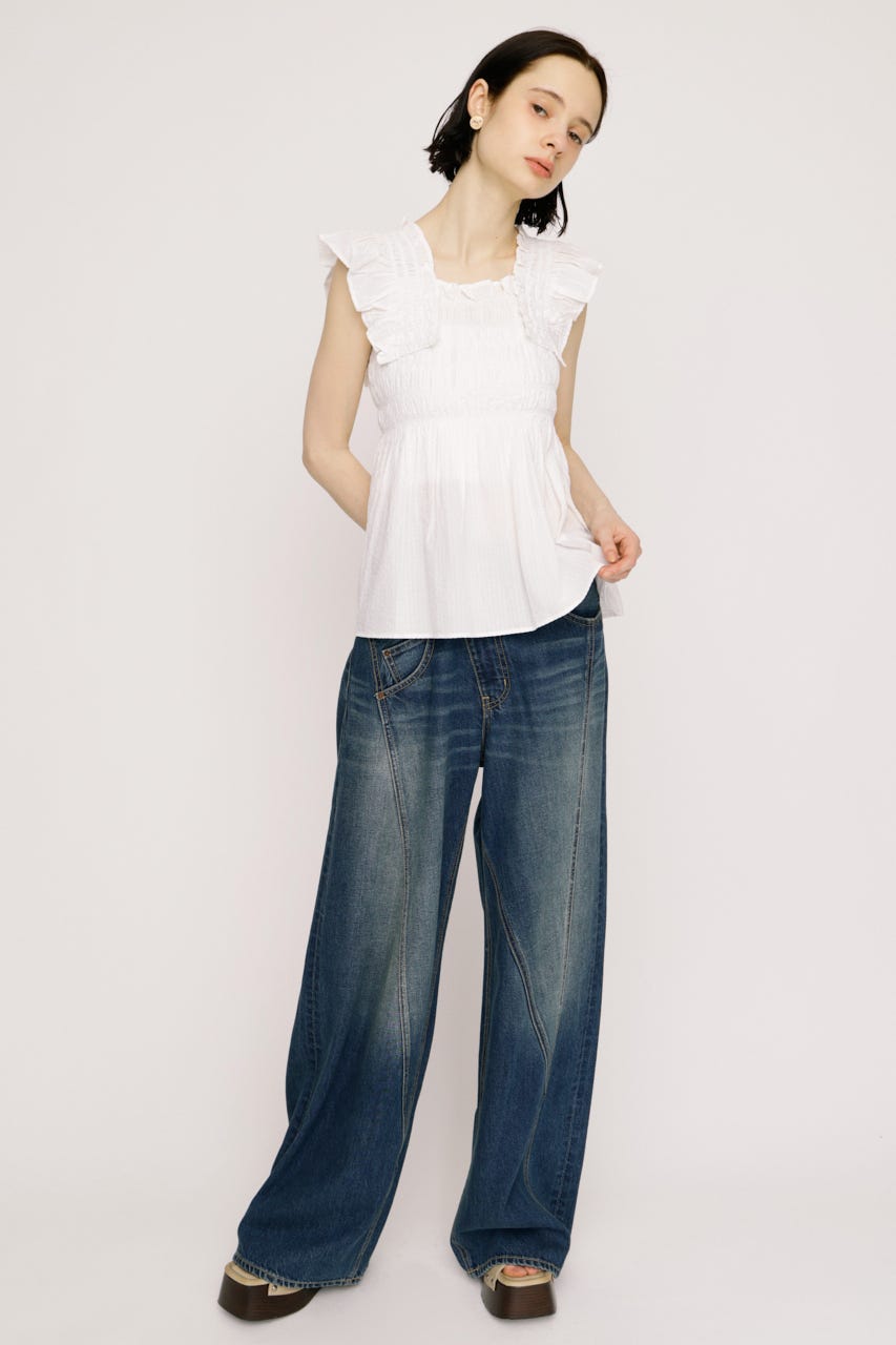 【SNSで話題！】SEERSUCKER ARM FRILL トップス WHT FREE