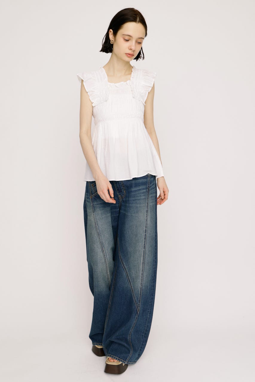 【SNSで話題！】SEERSUCKER ARM FRILL トップス WHT FREE