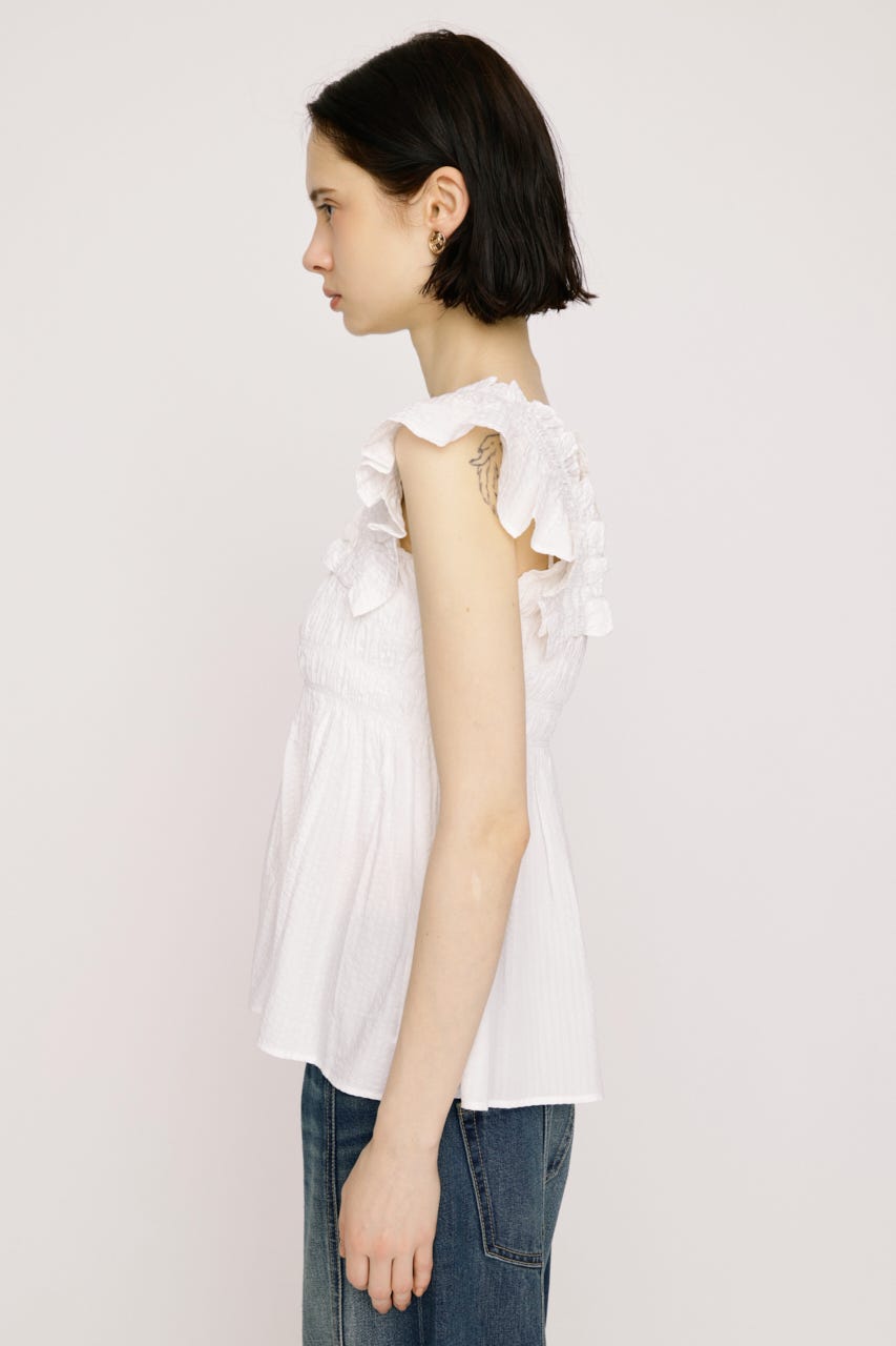 【SNSで話題！】SEERSUCKER ARM FRILL トップス WHT FREE
