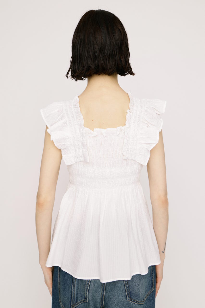 【SNSで話題！】SEERSUCKER ARM FRILL トップス WHT FREE