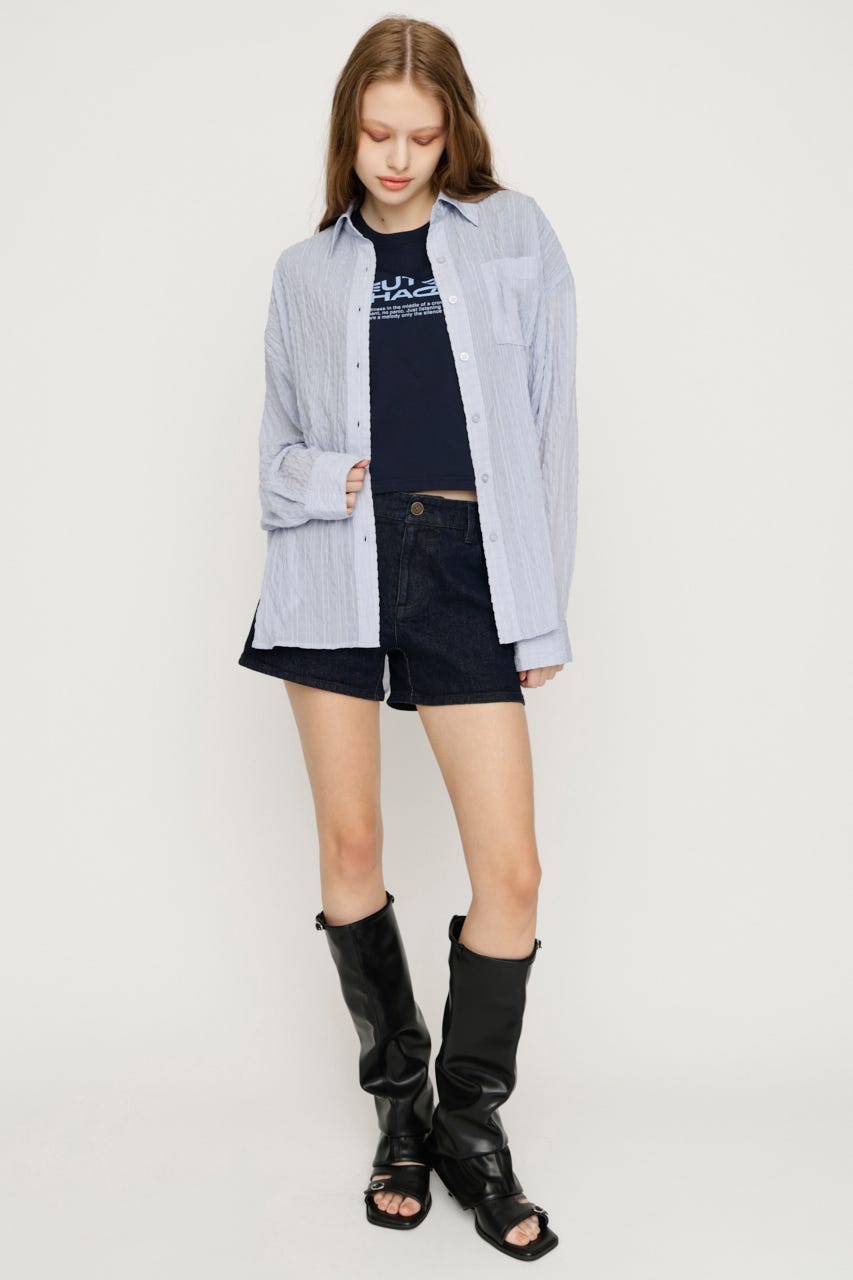 【1BUY5％OFF】SHEER OVER シャツ L/BLU FREE