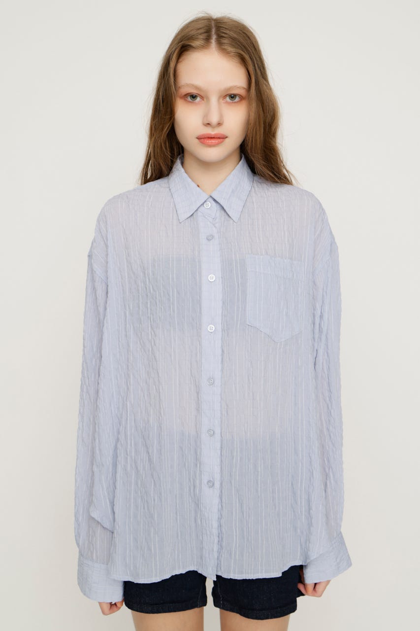 【1BUY5％OFF】SHEER OVER シャツ L/BLU FREE