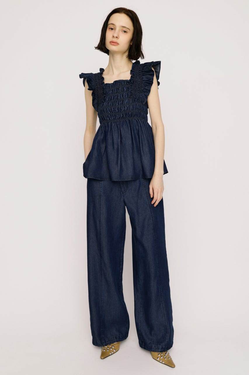 【SNSで話題！】DENIM RIBBON RELAX パンツ BLU 1