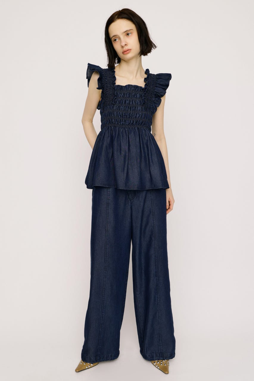 【SNSで話題！】DENIM RIBBON RELAX パンツ BLU 1