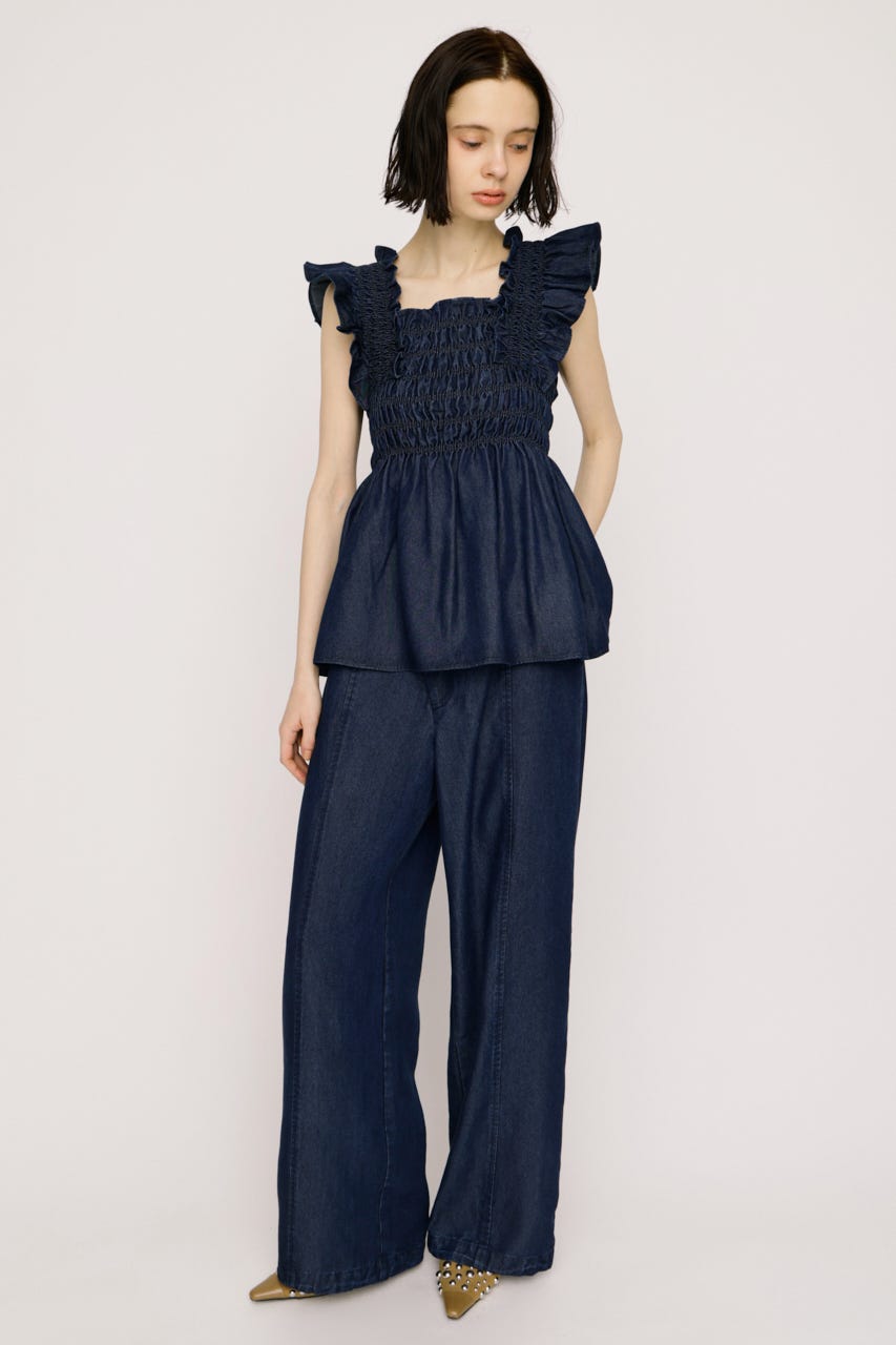 【SNSで話題！】DENIM RIBBON RELAX パンツ BLU 1