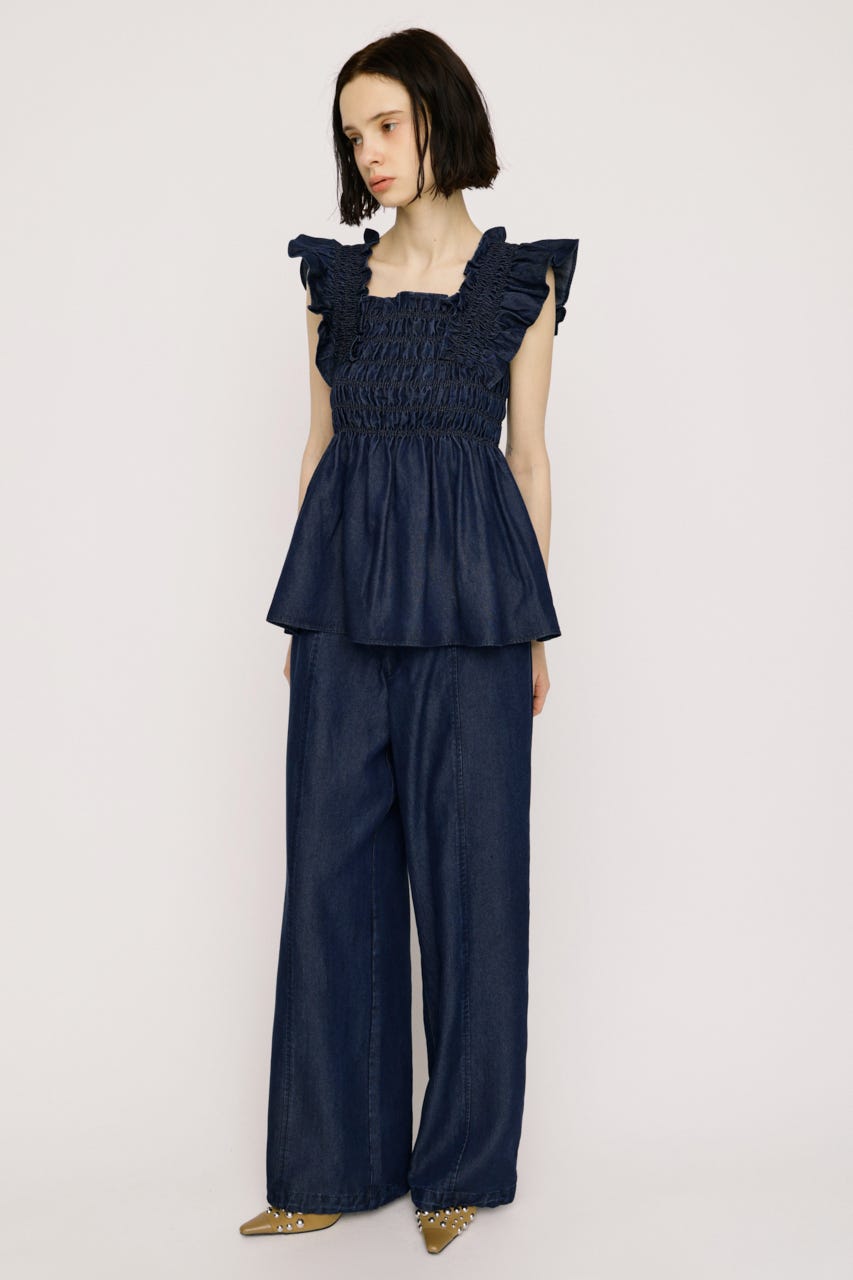 【SNSで話題！】DENIM RIBBON RELAX パンツ BLU 1