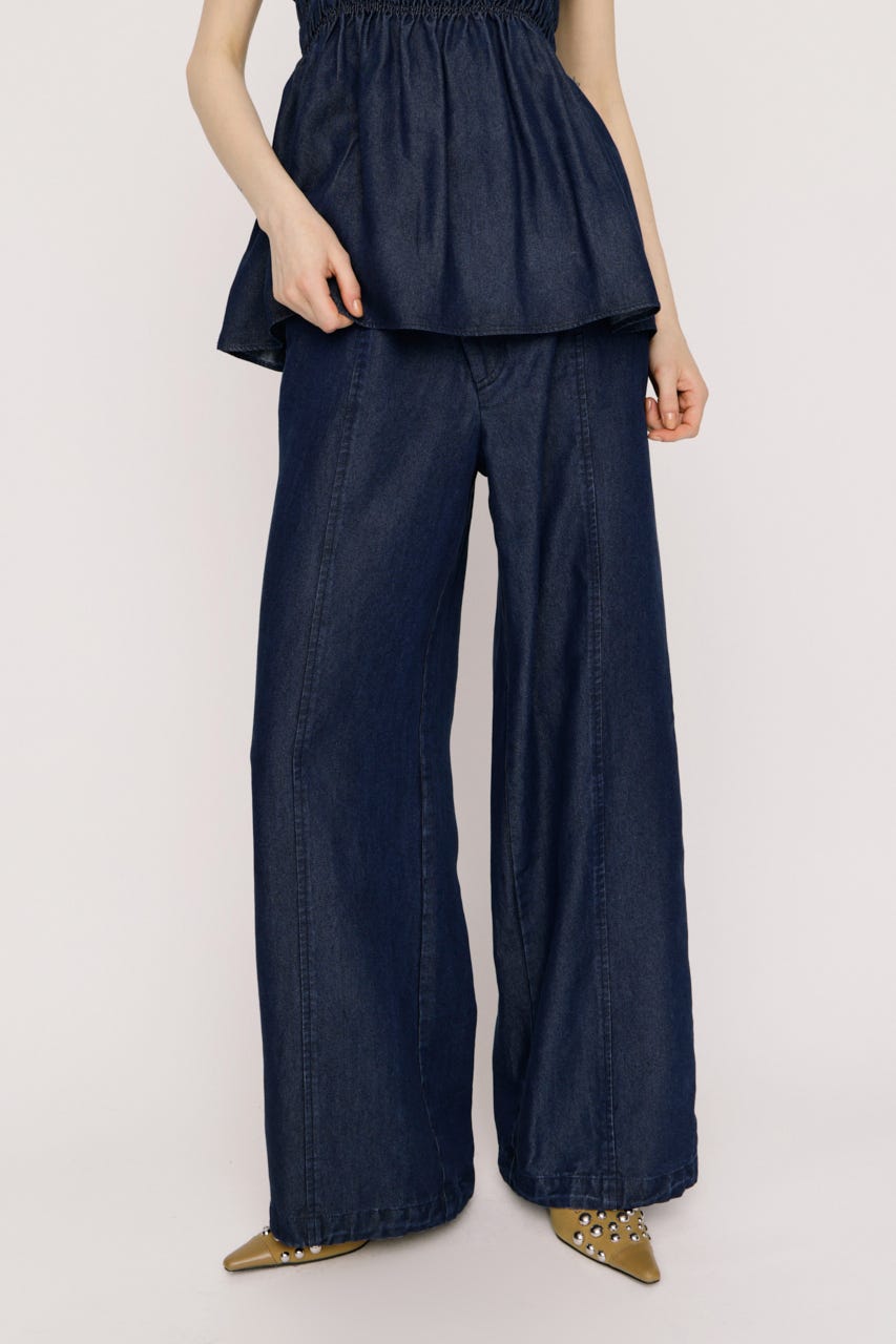 【SNSで話題！】DENIM RIBBON RELAX パンツ BLU 1