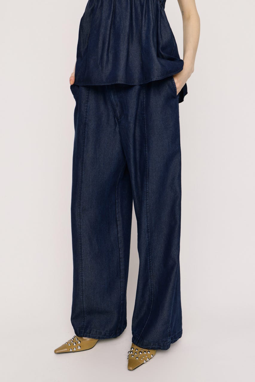 【SNSで話題！】DENIM RIBBON RELAX パンツ BLU 1