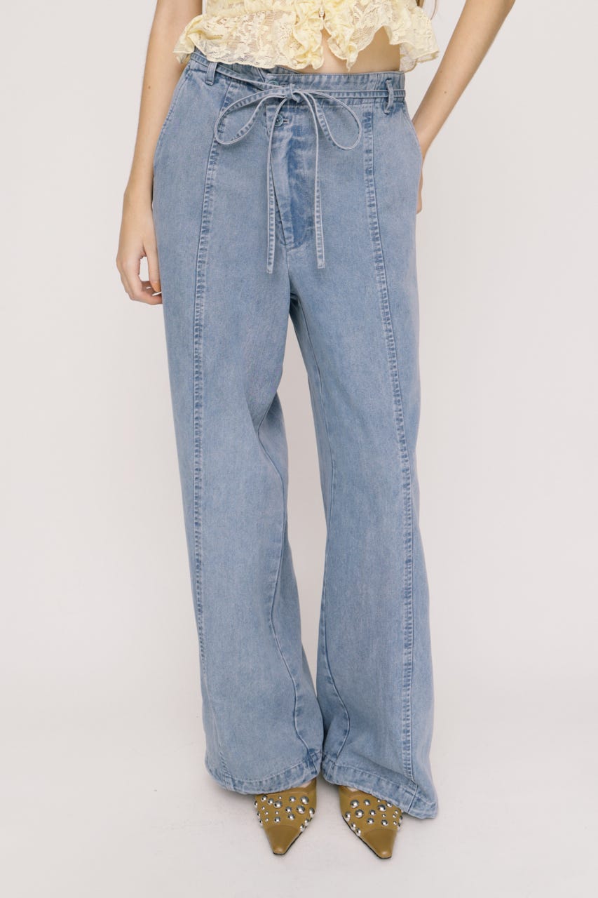 【SNSで話題！】DENIM RIBBON RELAX パンツ L/BLU 2