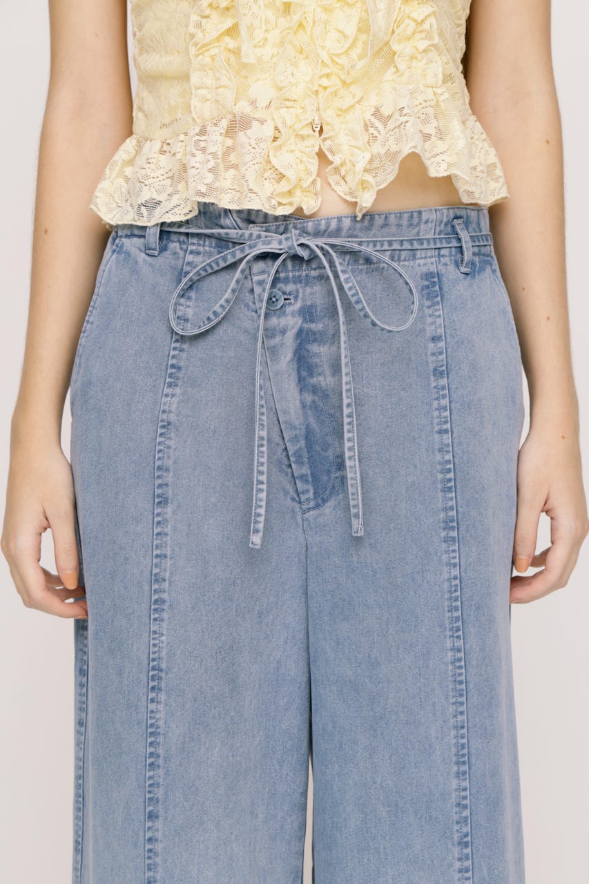 【SNSで話題！】DENIM RIBBON RELAX パンツ L/BLU 2