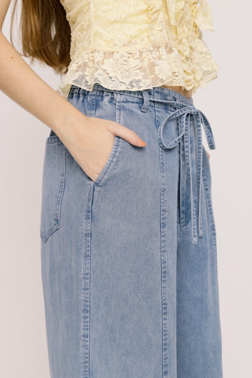 【SNSで話題！】DENIM RIBBON RELAX パンツ L/BLU 2