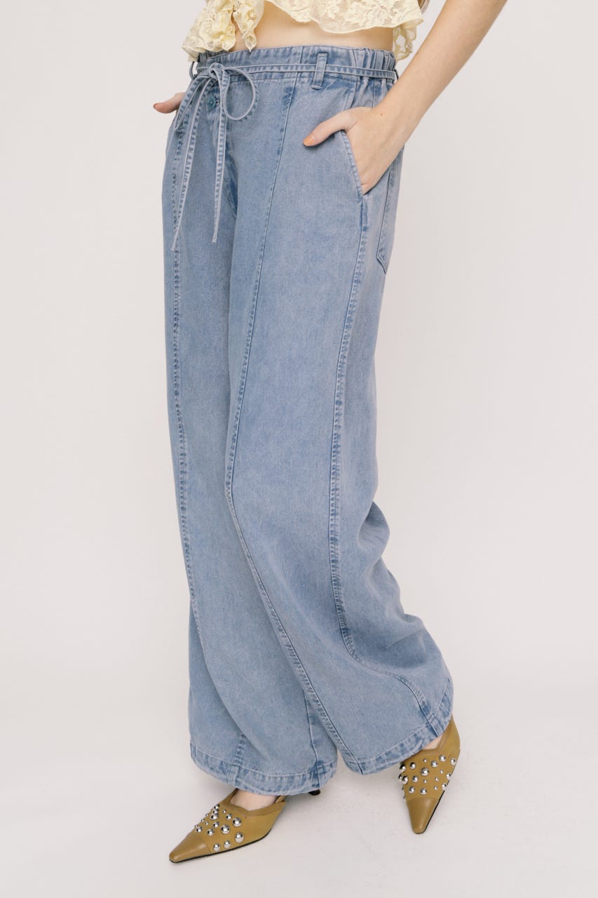 【SNSで話題！】DENIM RIBBON RELAX パンツ L/BLU 2