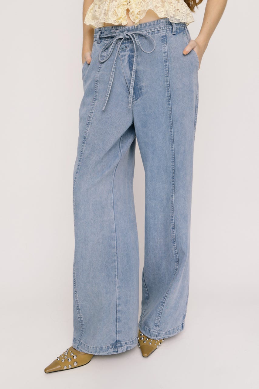 【SNSで話題！】DENIM RIBBON RELAX パンツ L/BLU 2