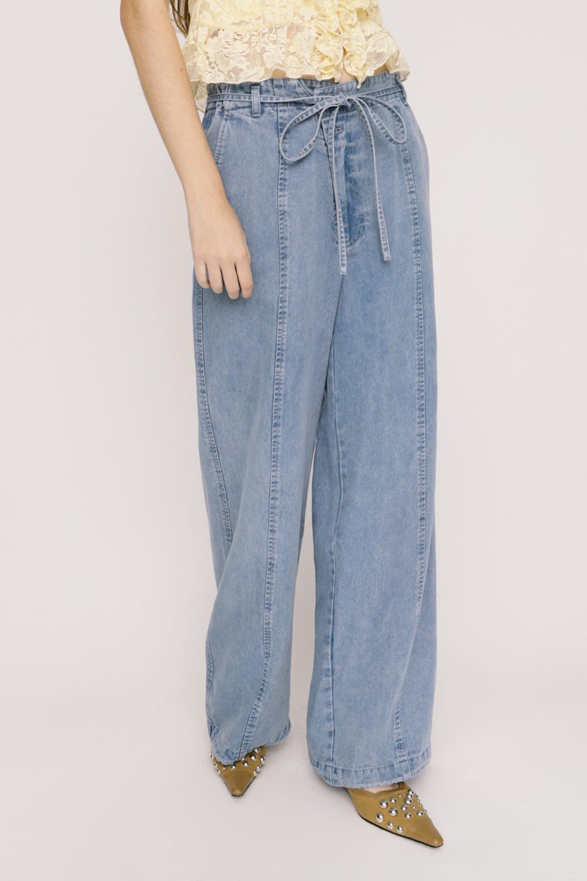 【SNSで話題！】DENIM RIBBON RELAX パンツ L/BLU 2