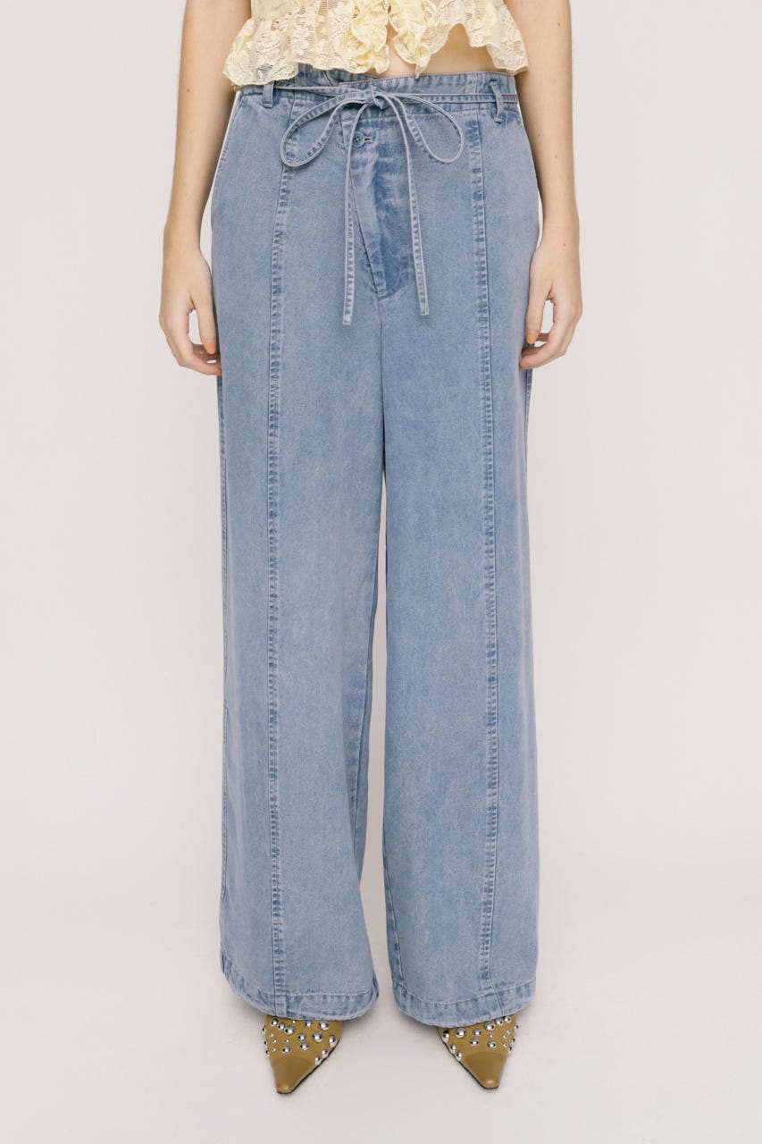【SNSで話題！】DENIM RIBBON RELAX パンツ L/BLU 2