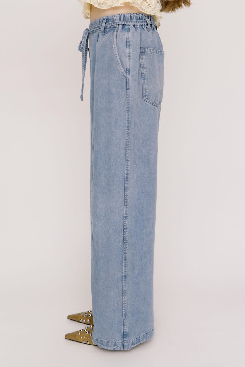 【SNSで話題！】DENIM RIBBON RELAX パンツ L/BLU 2