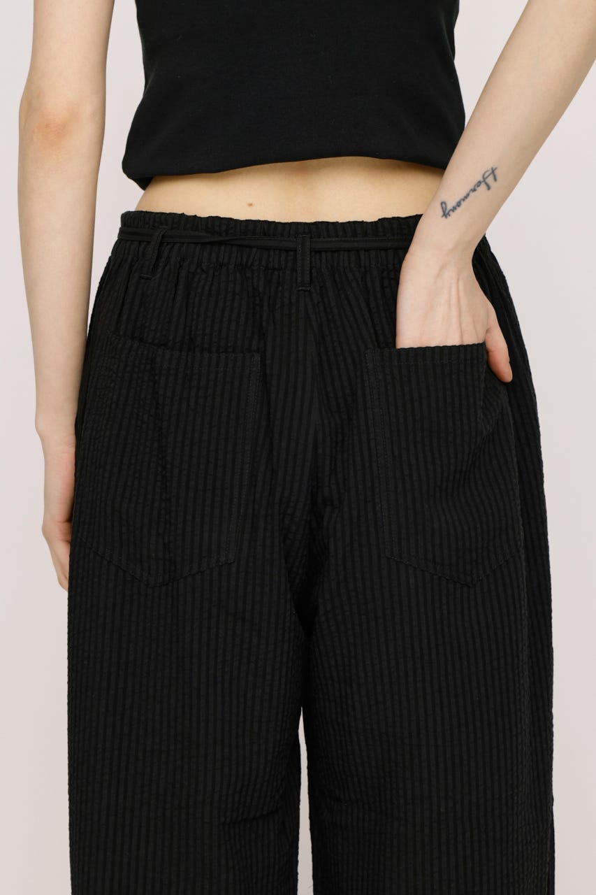 【SNSで話題！】SEERSUCKER RIBBON RELAX パンツ BLK 2