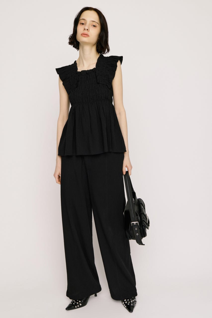 【SNSで話題！】SEERSUCKER RIBBON RELAX パンツ BLK 2