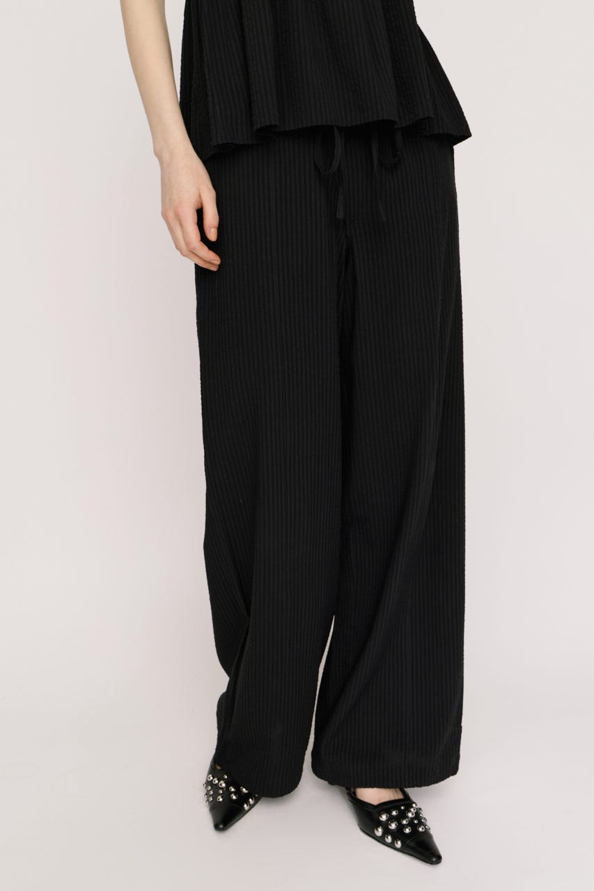 【SNSで話題！】SEERSUCKER RIBBON RELAX パンツ BLK 2