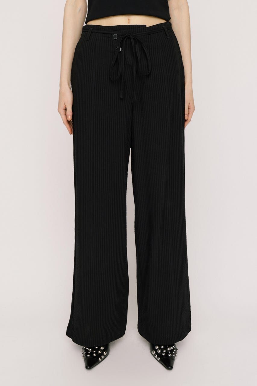 【SNSで話題！】SEERSUCKER RIBBON RELAX パンツ BLK 2