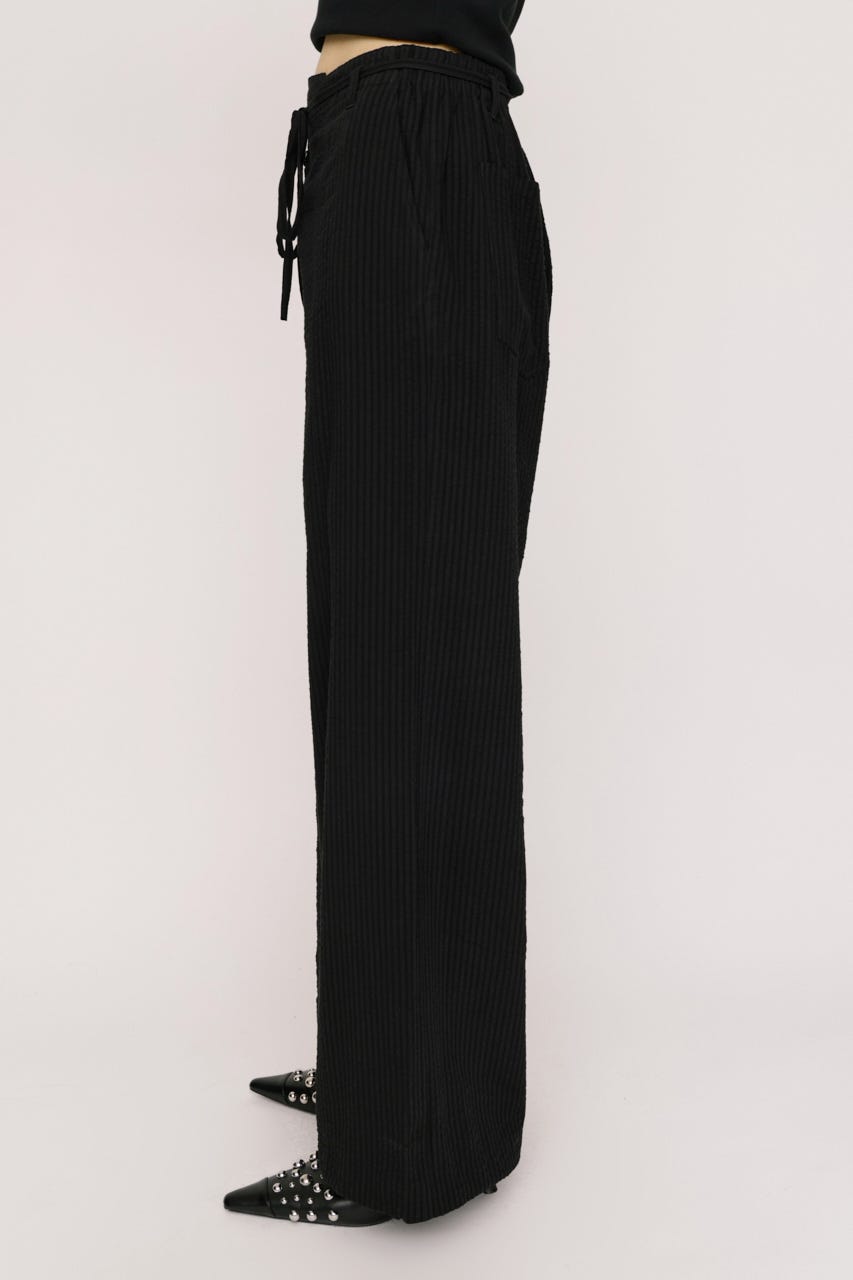 【SNSで話題！】SEERSUCKER RIBBON RELAX パンツ BLK 2