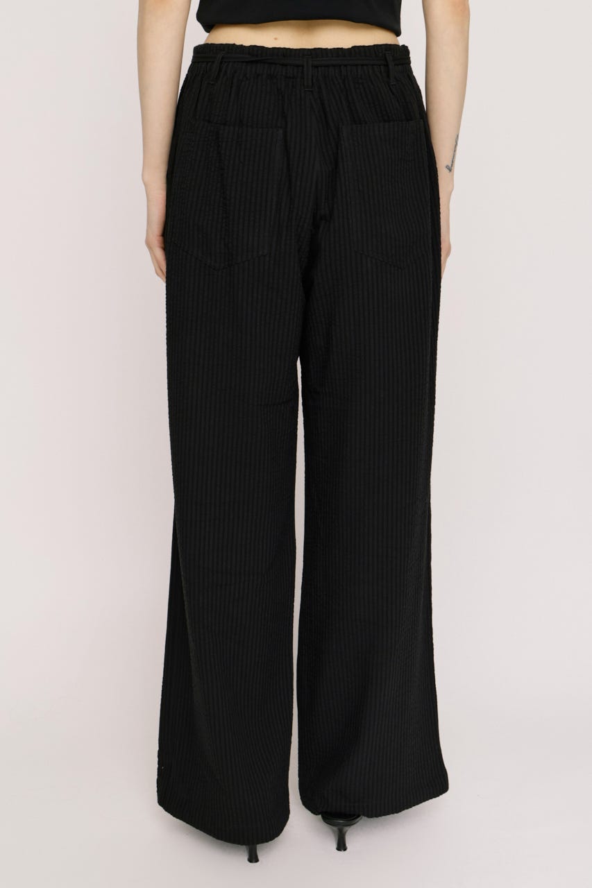 【SNSで話題！】SEERSUCKER RIBBON RELAX パンツ BLK 2