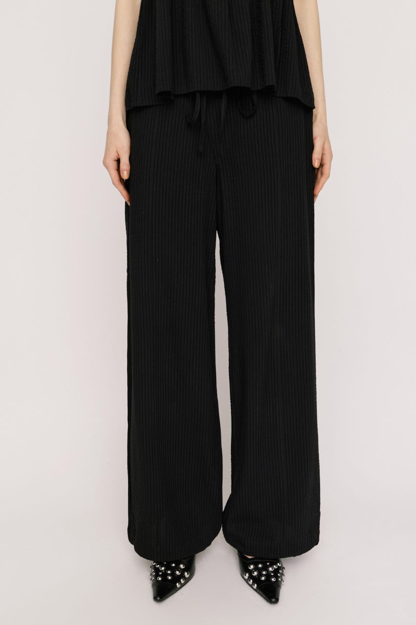 【SNSで話題！】SEERSUCKER RIBBON RELAX パンツ BLK 2