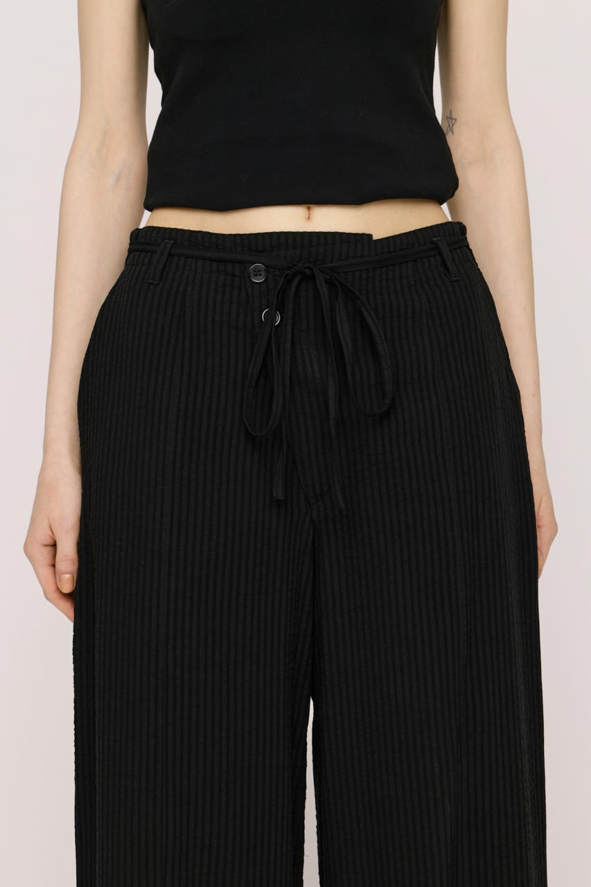 【SNSで話題！】SEERSUCKER RIBBON RELAX パンツ BLK 2