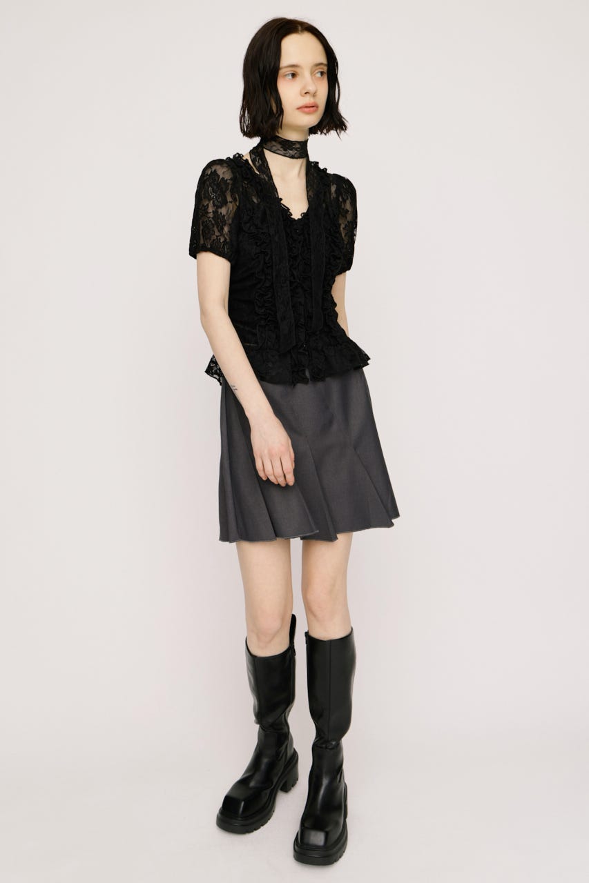 【1BUY5％OFF】SLANT PLEATS ショートスカート T.GRY 0