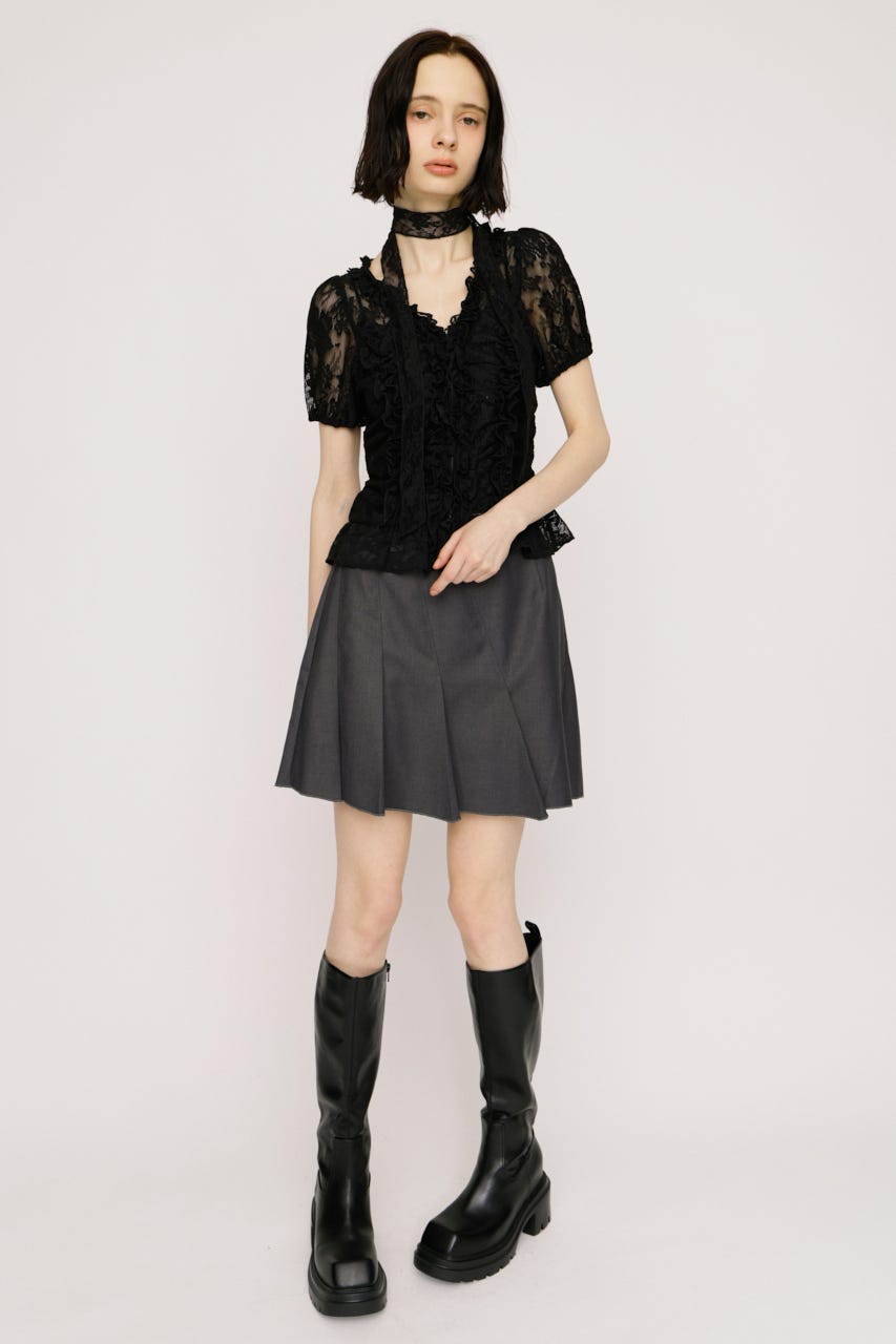 【1BUY5％OFF】SLANT PLEATS ショートスカート T.GRY 0