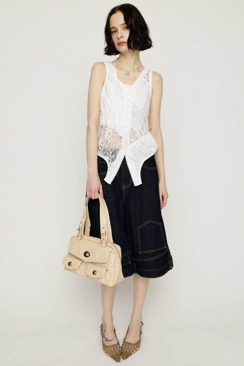 ASYMMETRY PATCHWORK LACE GILET O/WHT FREE