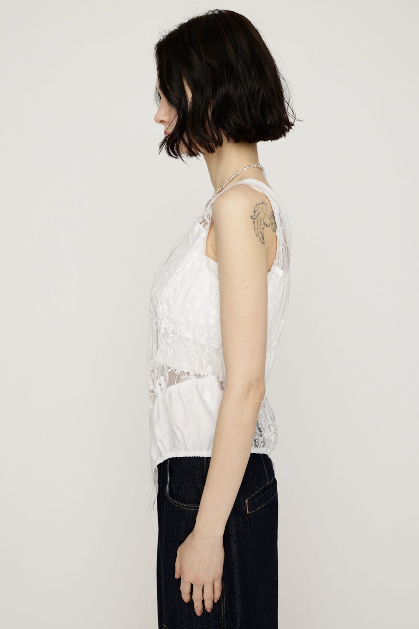 ASYMMETRY PATCHWORK LACE GILET O/WHT FREE