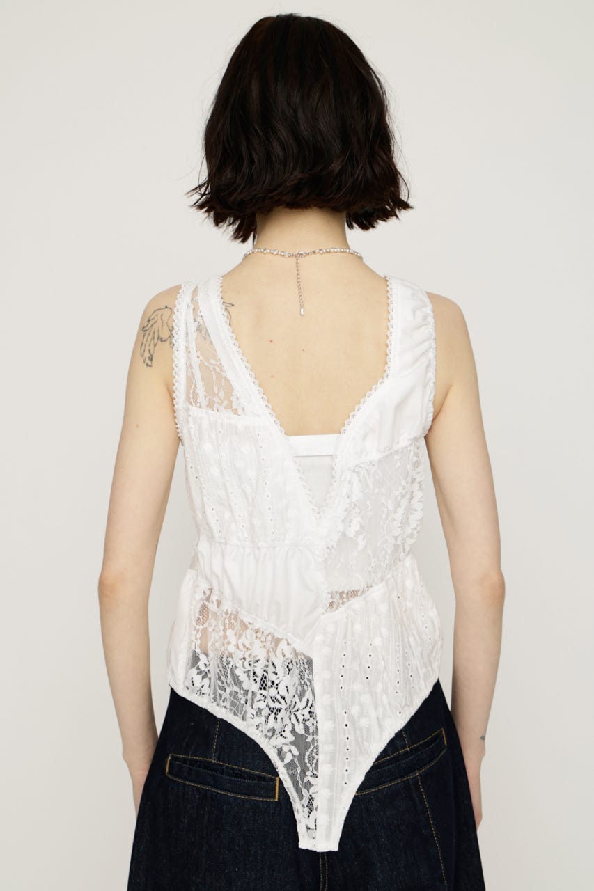 ASYMMETRY PATCHWORK LACE GILET O/WHT FREE