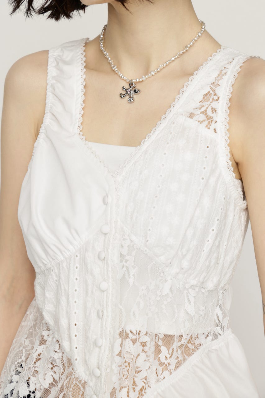 ASYMMETRY PATCHWORK LACE GILET O/WHT FREE