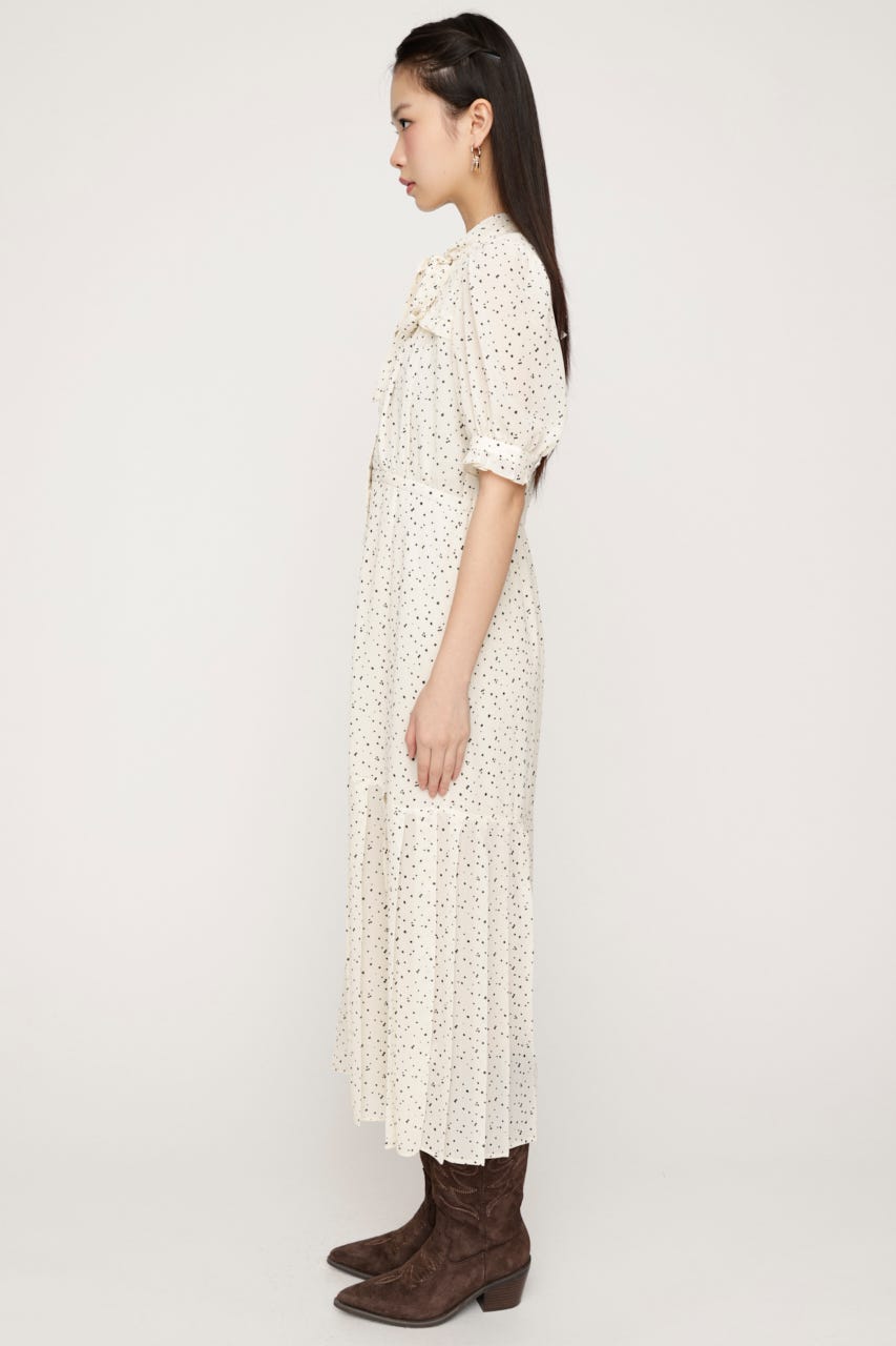 TINY DOTS TIE PLEATS ロングワンピース M/WHT FREE