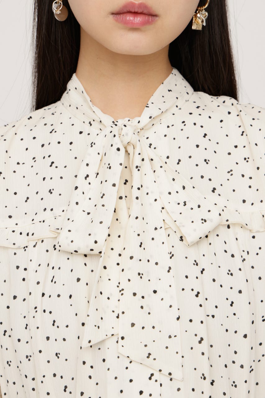 TINY DOTS TIE PLEATS ロングワンピース M/WHT FREE
