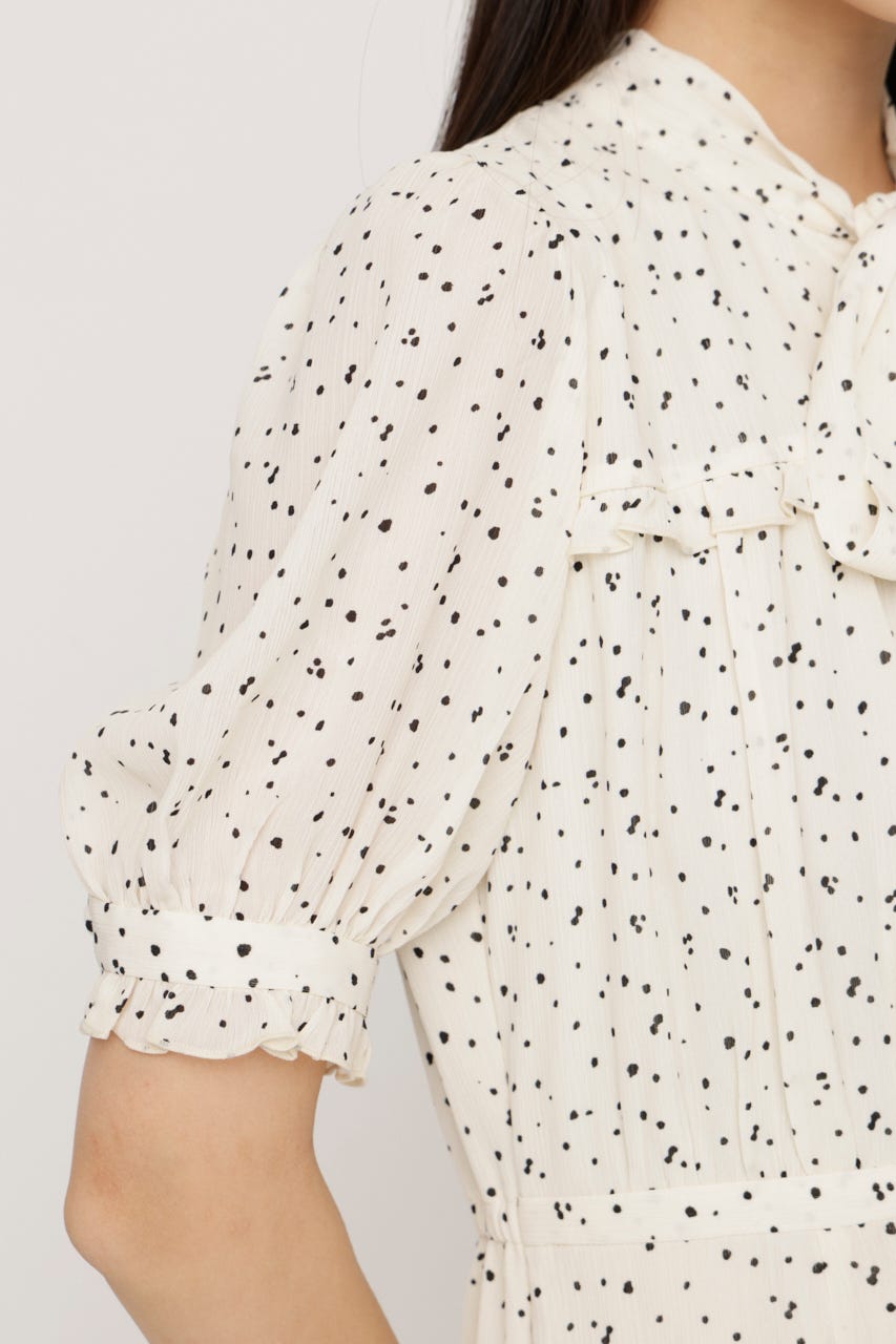 TINY DOTS TIE PLEATS ロングワンピース M/WHT FREE