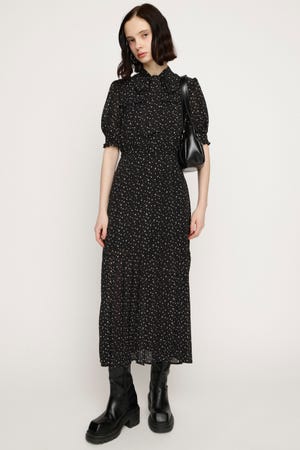 TINY DOTS TIE PLEATS ロングワンピース