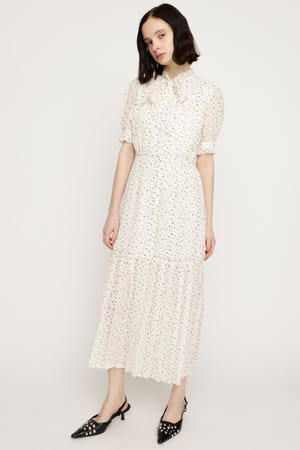 TINY DOTS TIE PLEATS ロングワンピース