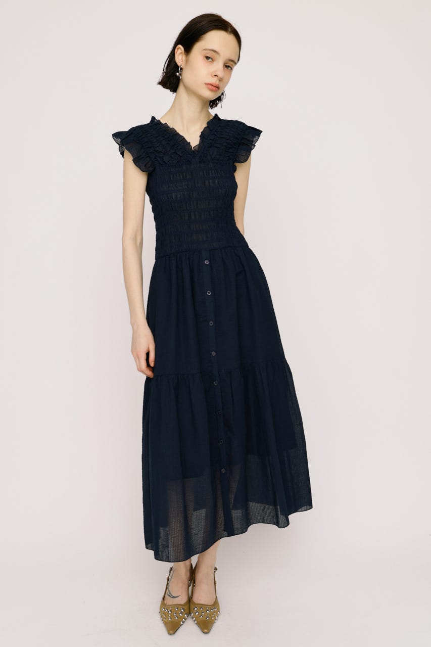 SHIRRING V／N ロングワンピース NVY 1