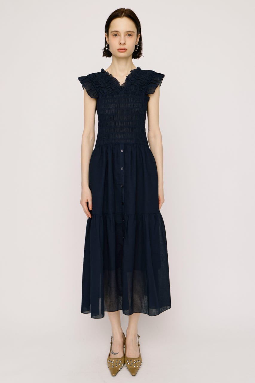 SHIRRING V／N ロングワンピース NVY 1